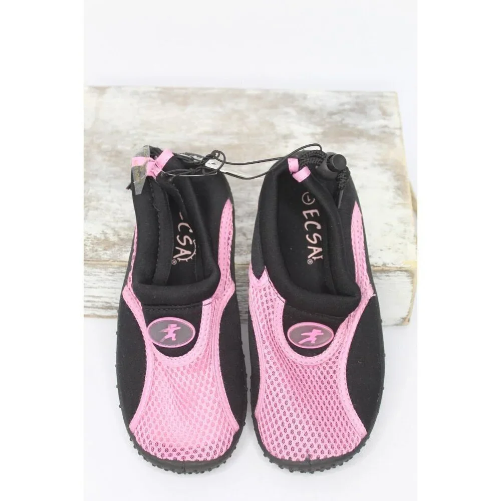 Ecsa Water Sports Shoes Girls Size 1 Pink Black Slip On Mesh Summer Beach‎ NWOB